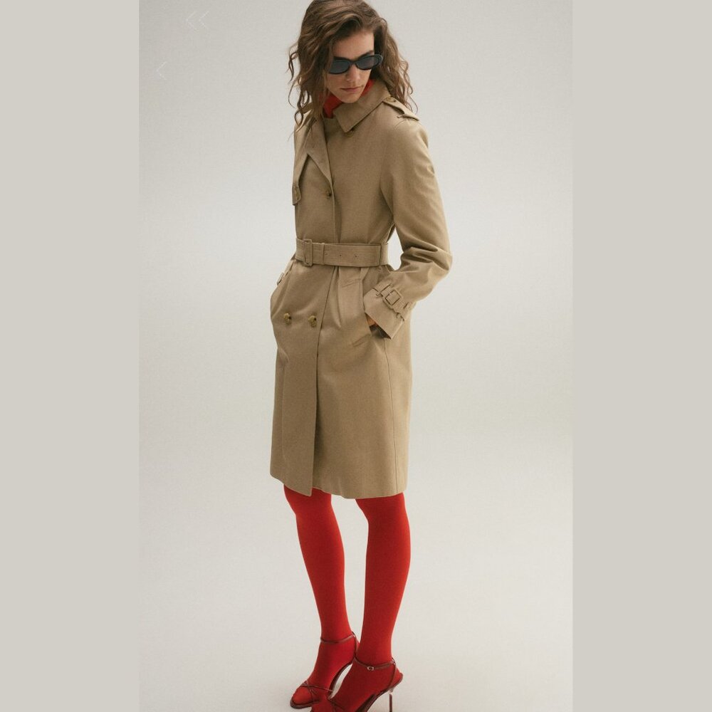 Mango Tan Classic Belted Trench Coat Size XS - Picture 3 of 8